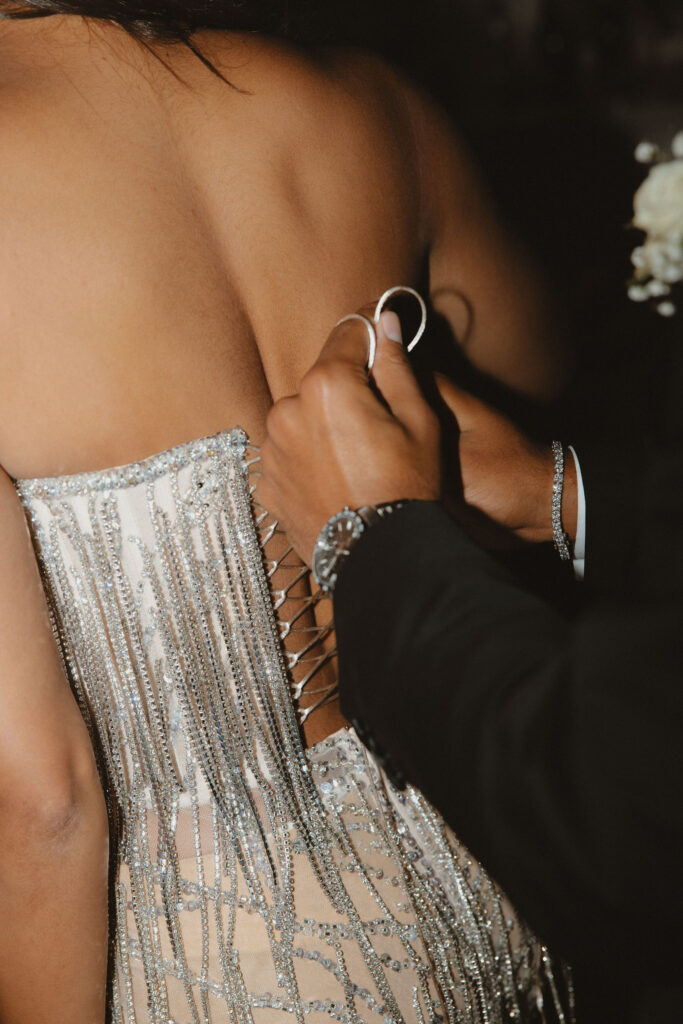 bride reception dress that has sparkly fringe