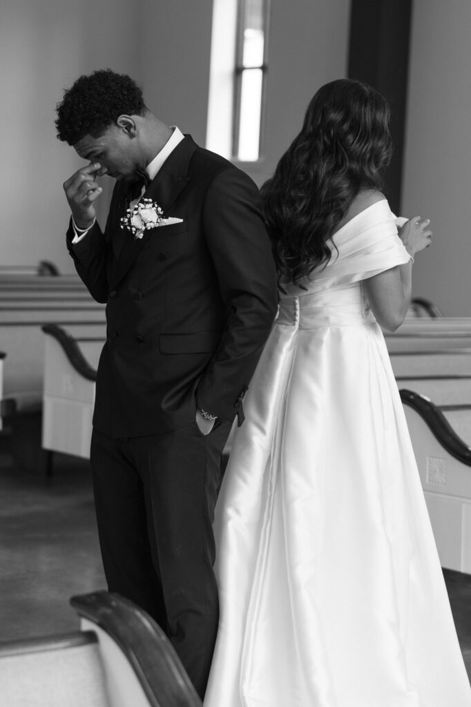 first touch and private vows before their summer wedding in Texas