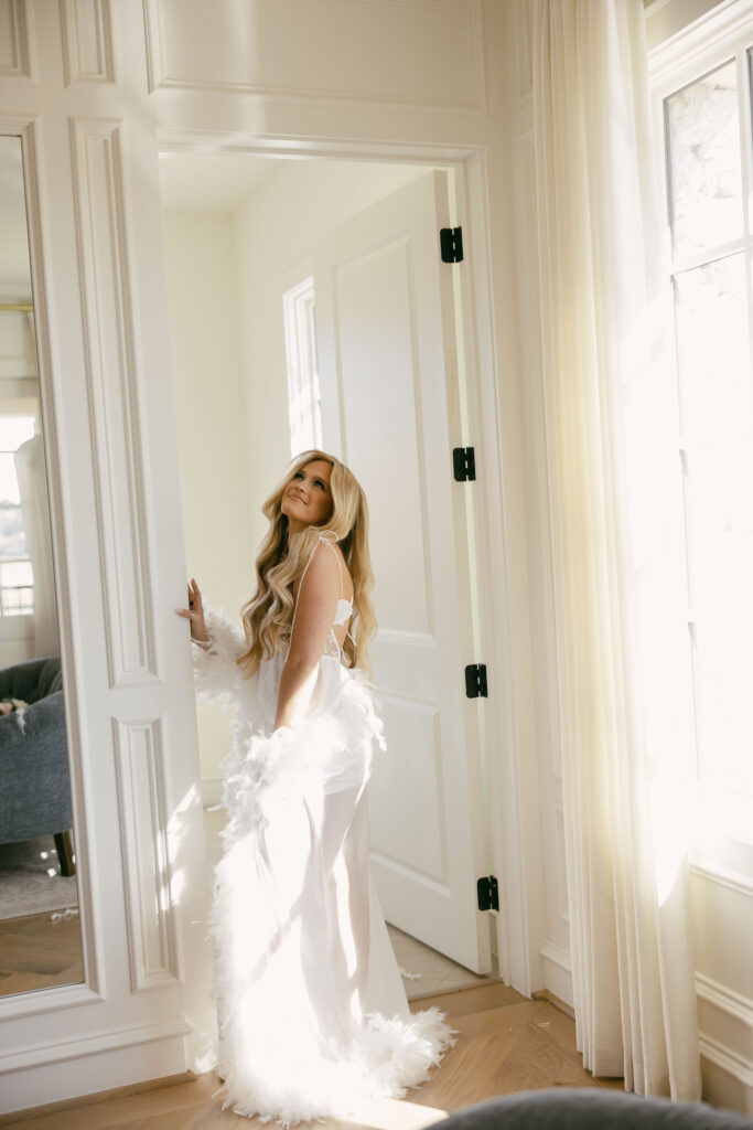 Bride getting ready for her wedding at The Chapel at Palacios in Westlake Texas