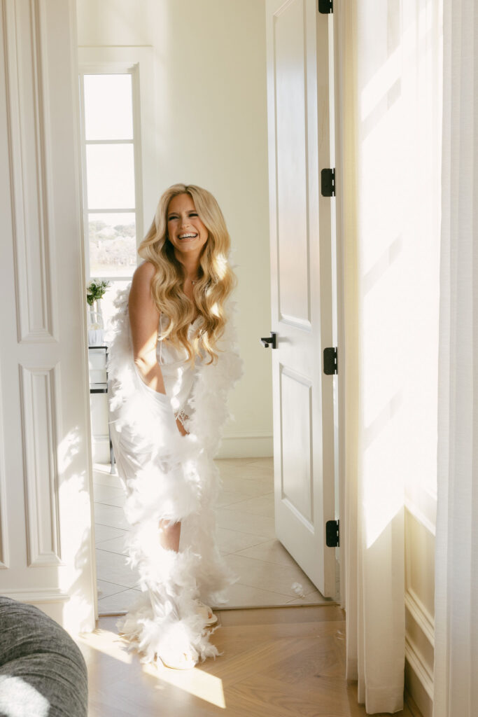 Bride getting ready for her wedding at The Chapel at Palacios in Westlake Texas