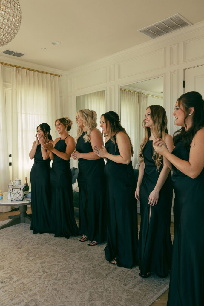 Bride first look with her bridesmaids