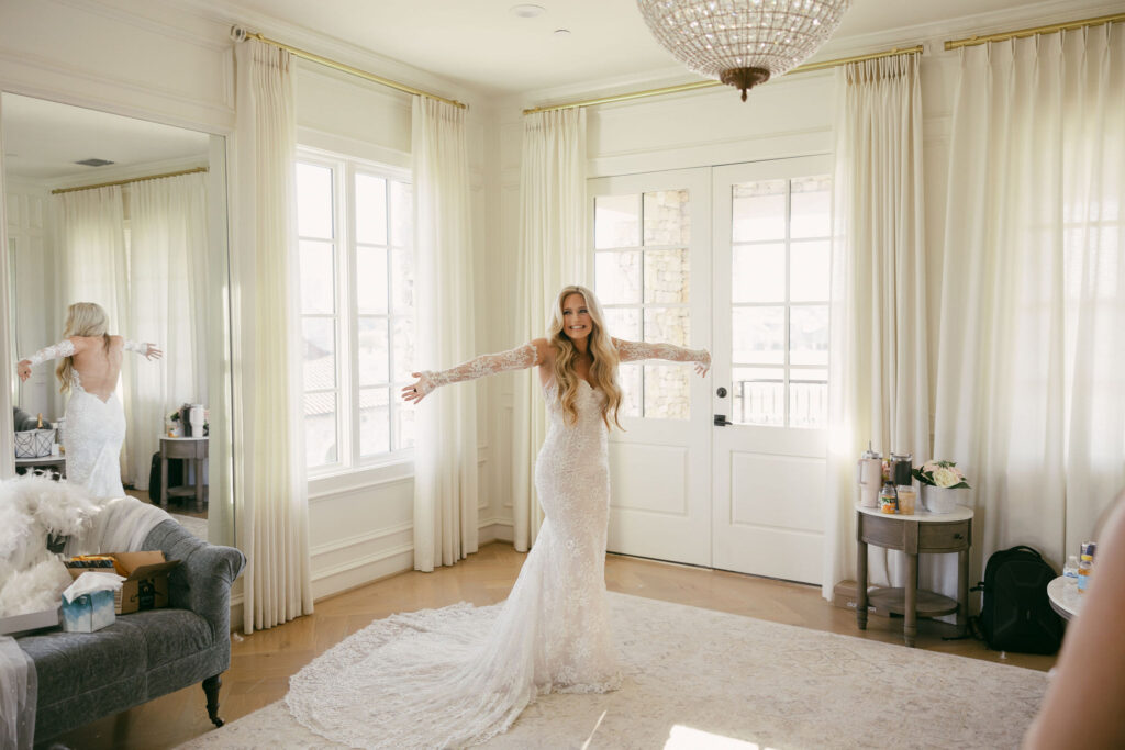 Bride first look with her bridesmaids