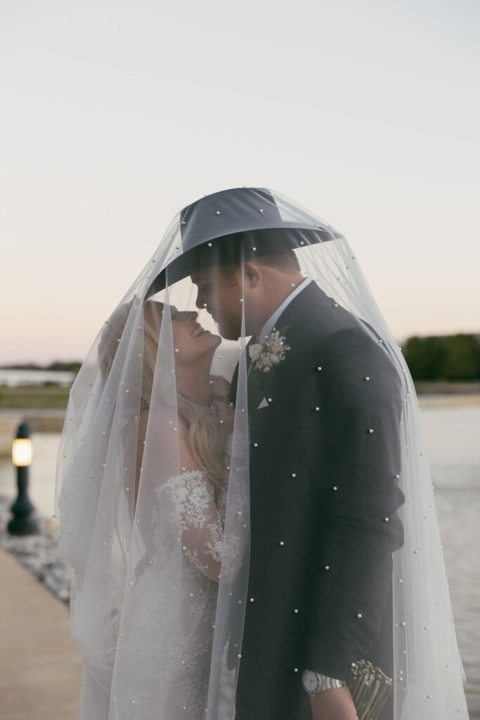 bride and groom golden hour portraits at The Chapel at Palacios