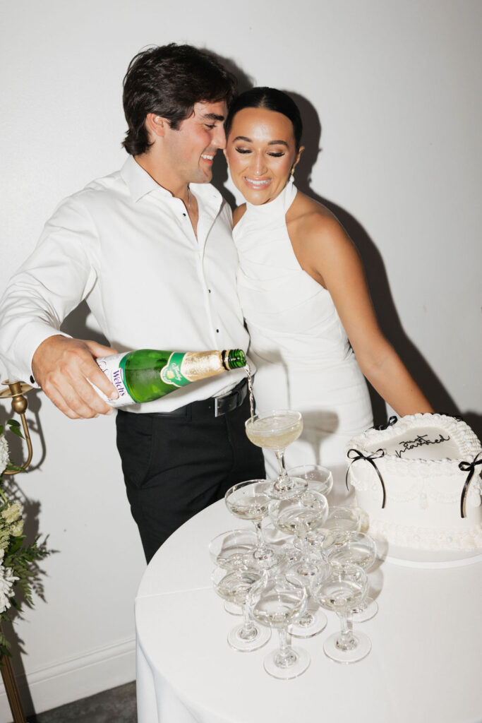 champagne tower during a wedding reception