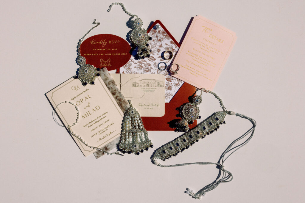 Wedding invitations with the brides jewelry