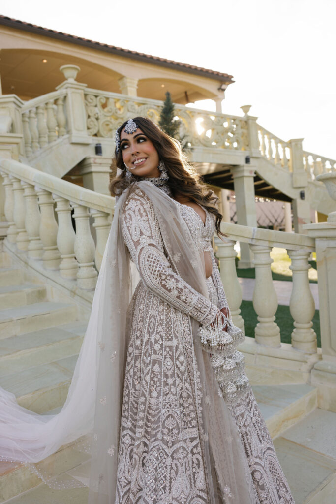 A bride wearing her traditional Indian bridal dress