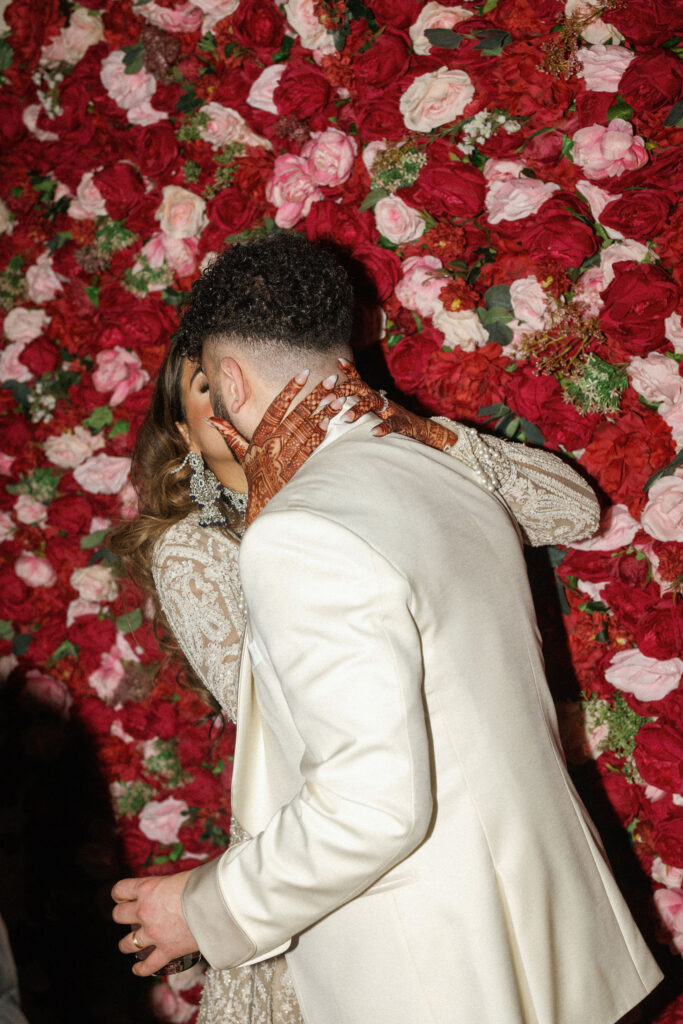 Bride and groom kissing