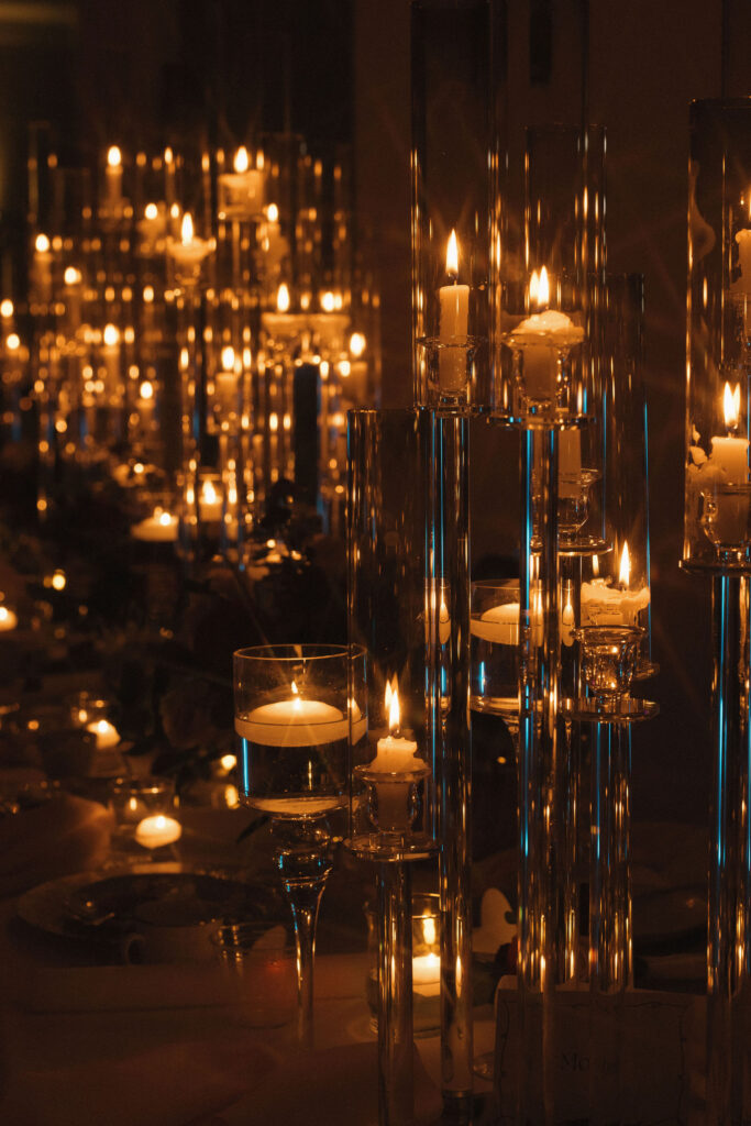 Moody candlelit for a wedding reception at D'Vine Grace Vineyard