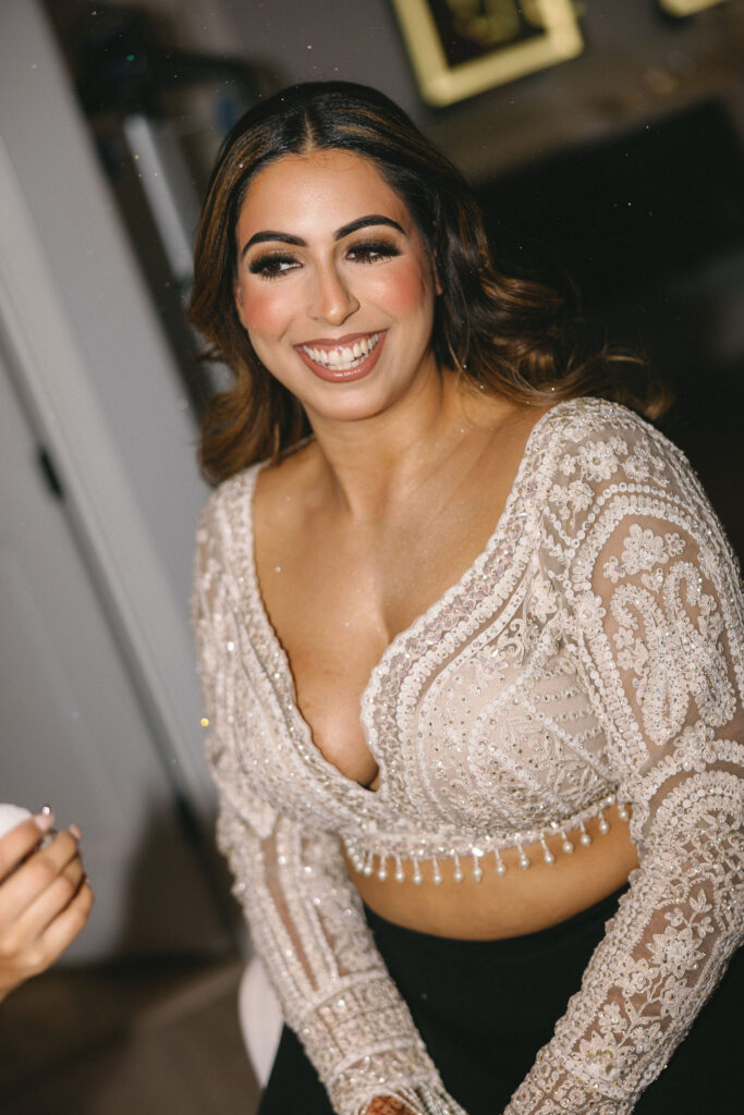 A bride getting her hair and make up done