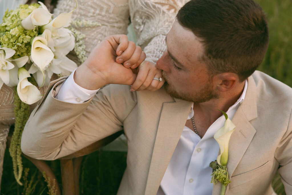 Wedding portraits in a field in Athens Texas