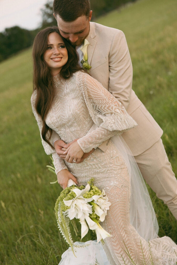 Wedding portraits in a field in Athens Texas