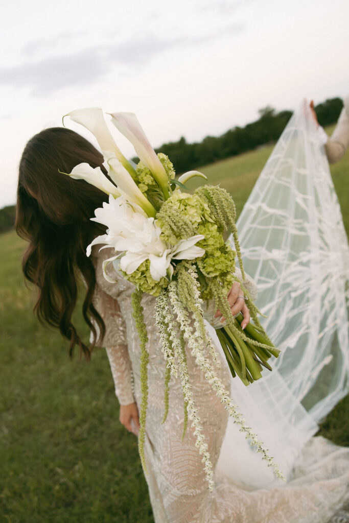 Wedding portraits in a field in Athens Texas
