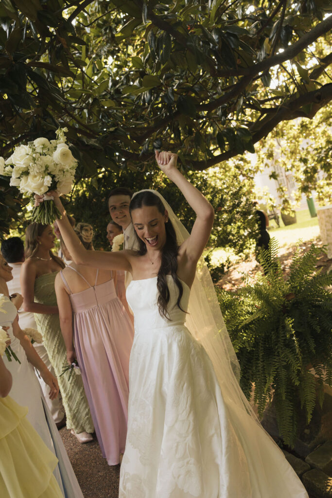 bride celebrating getting married on 4th of july