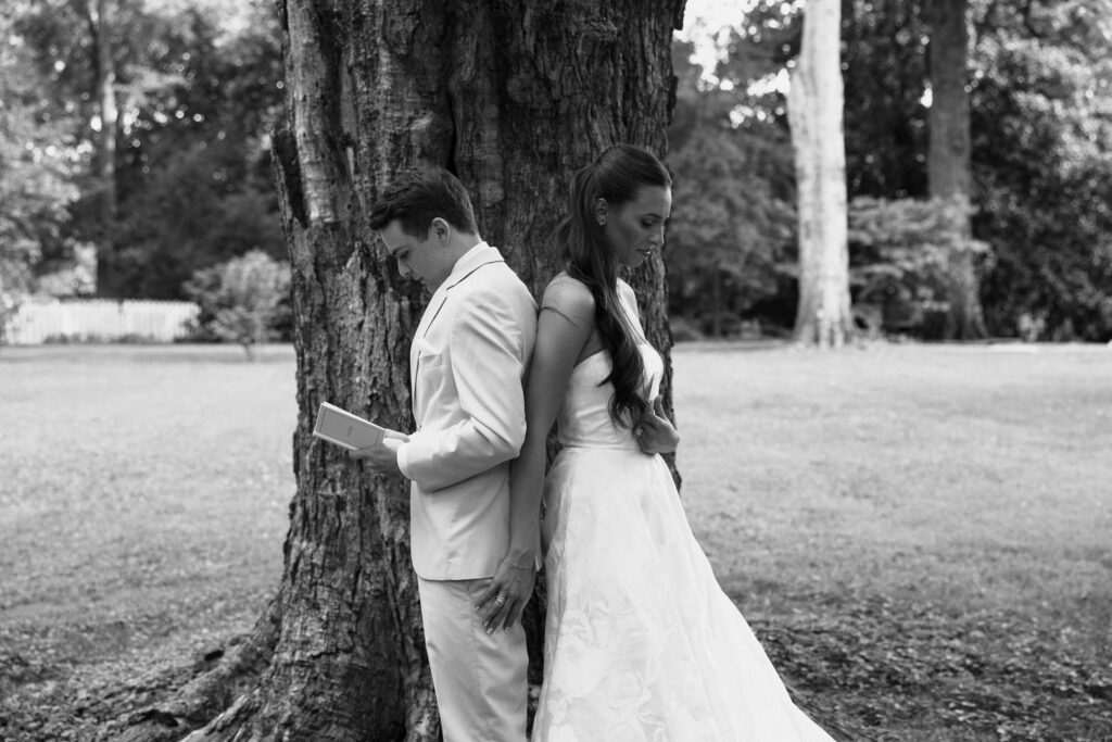 black and white photo bride and groom
