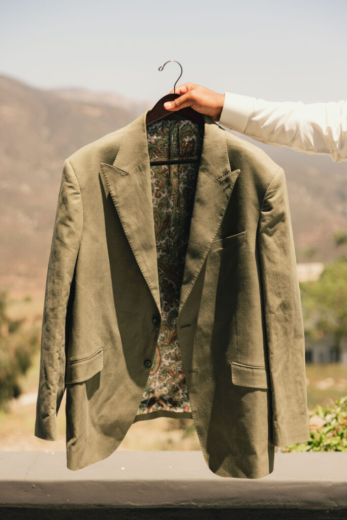 groom's suit jacket for wedding day in san diego
