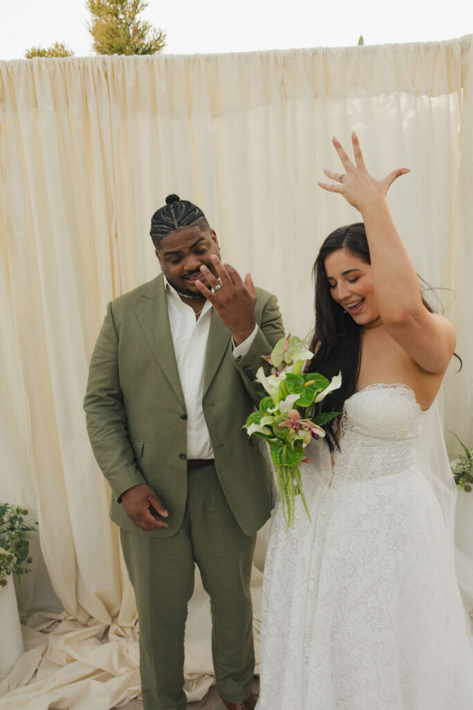 bride and groom celebrating