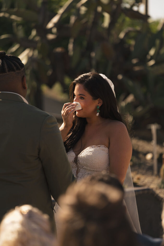 bride crying during vows in san diego
