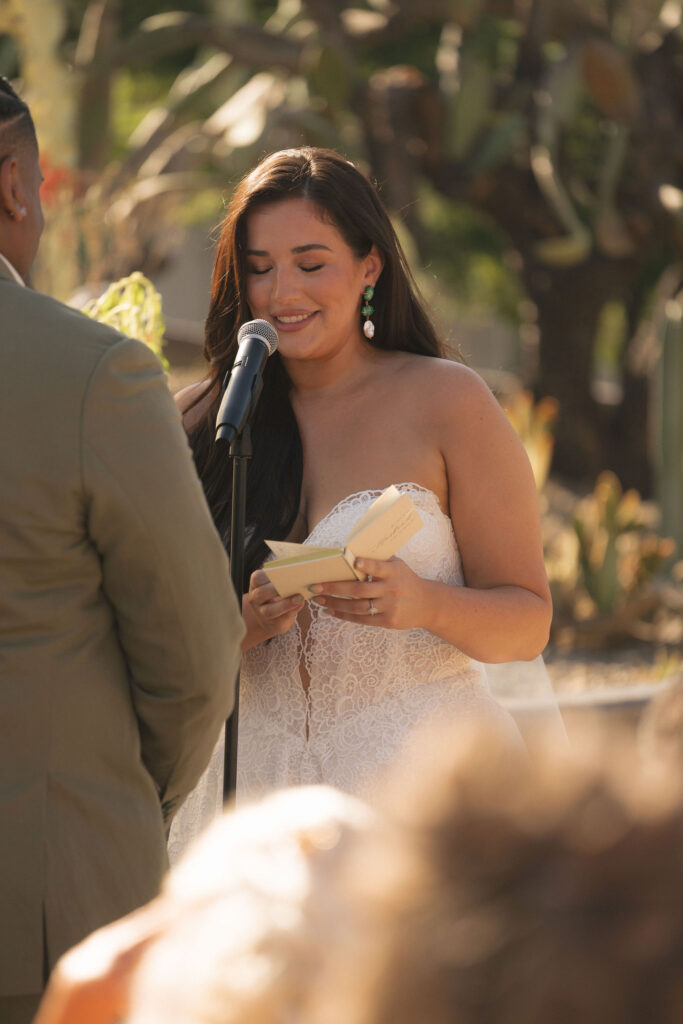 bride saying vows in california