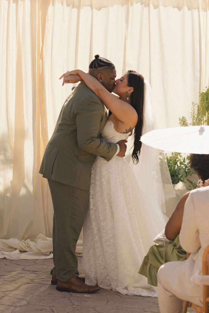 wedding first kiss in san diego