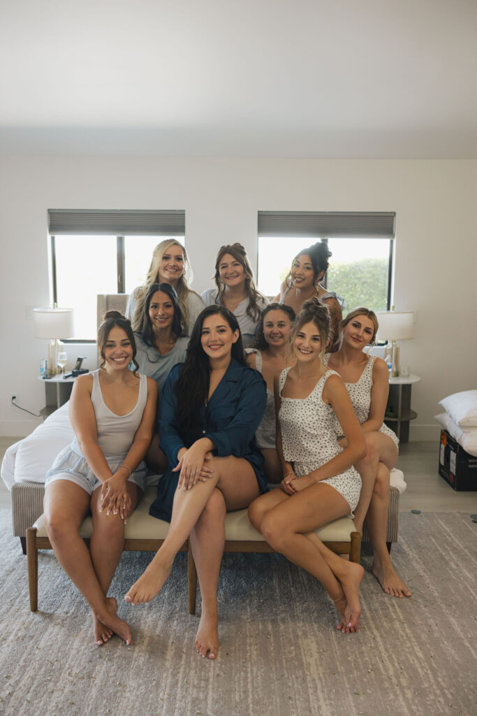 bride with friends getting ready