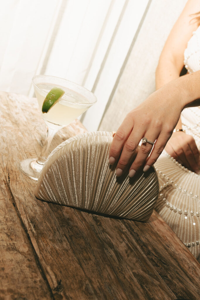 martini glass and purse at wedding