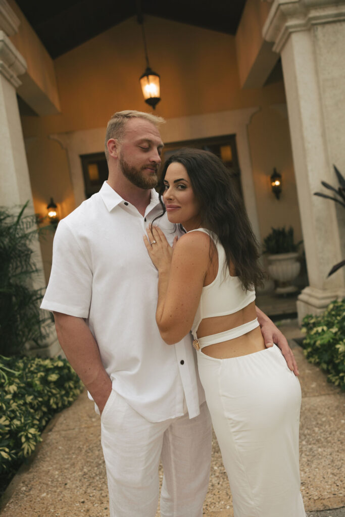 bride and groom in white
