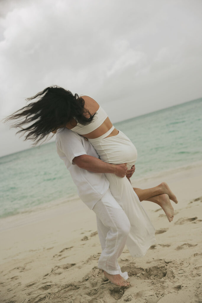 bride and groom on beach