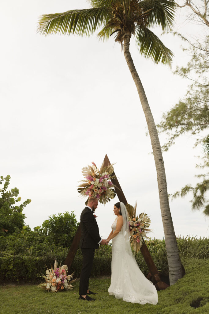 Turks and Caicos Wedding ceremony with palm tree