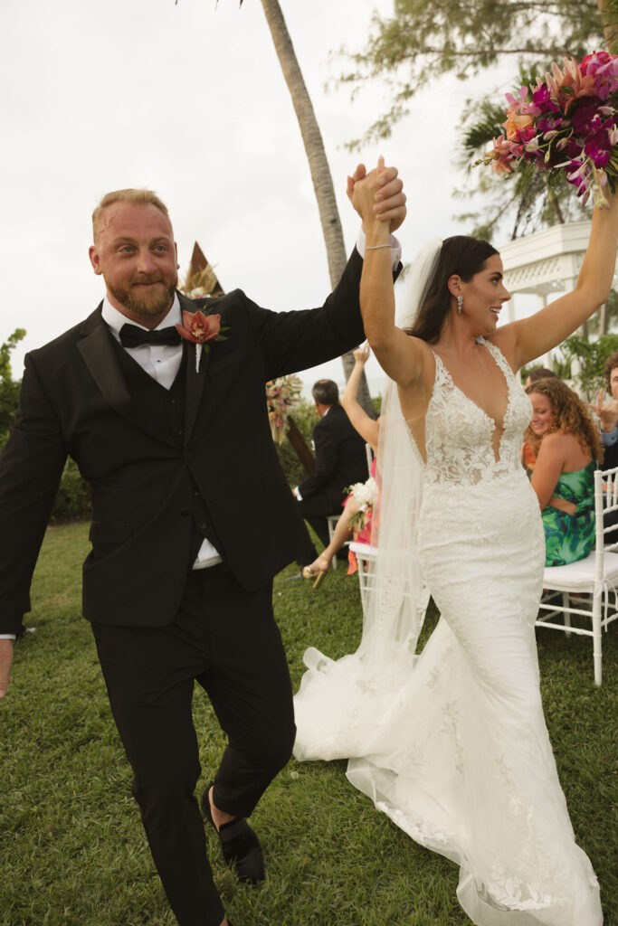 bride and groom celebrating