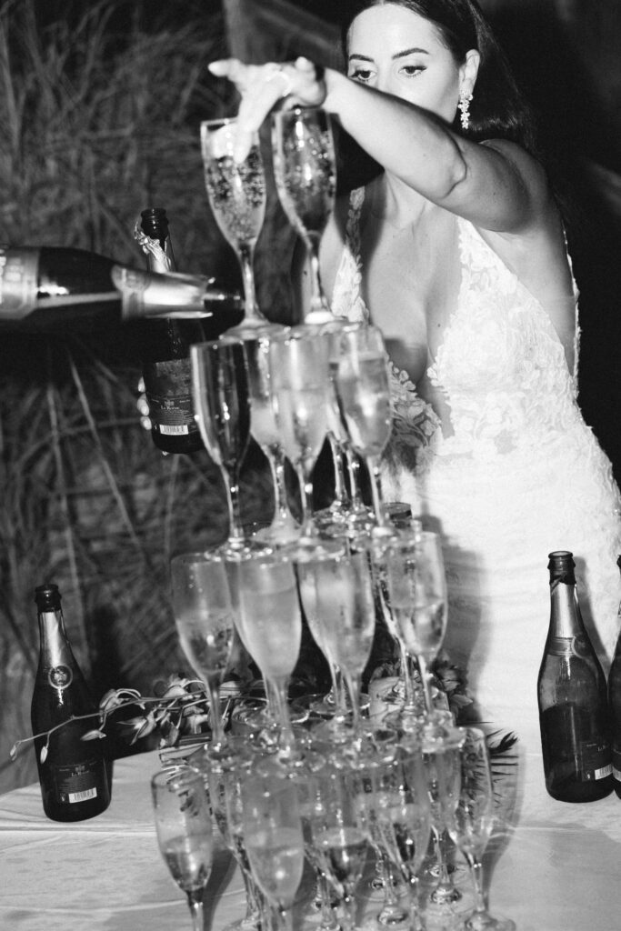 champagne tower and bride