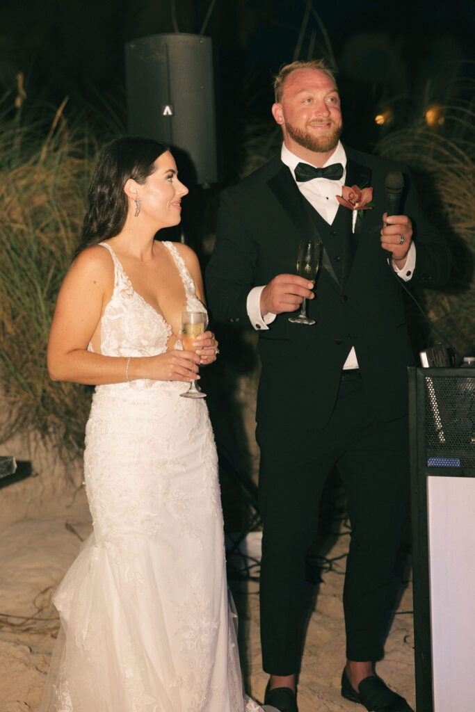 bride and groom saying speech at wedding