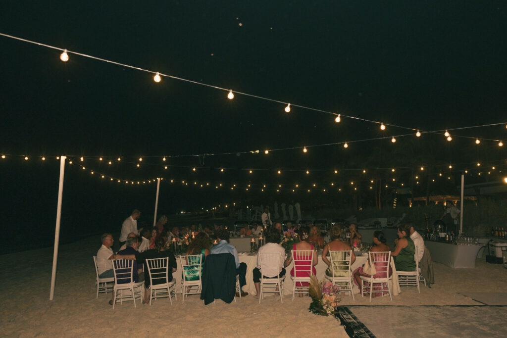 evening wedding reception on beach