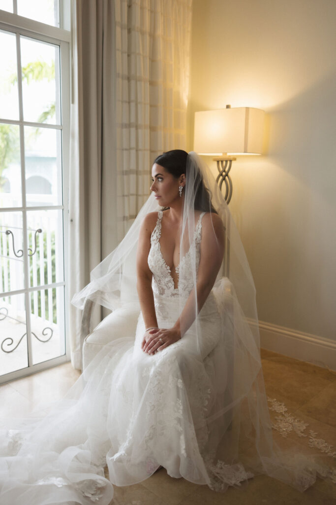 bride in gown sitting