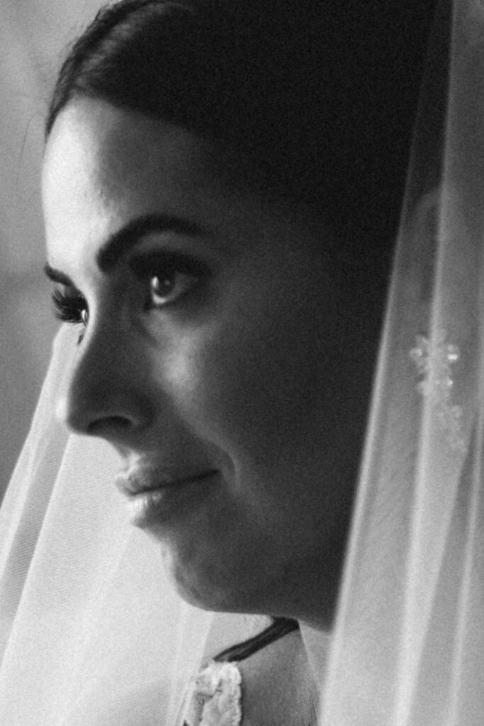 brides face on wedding day