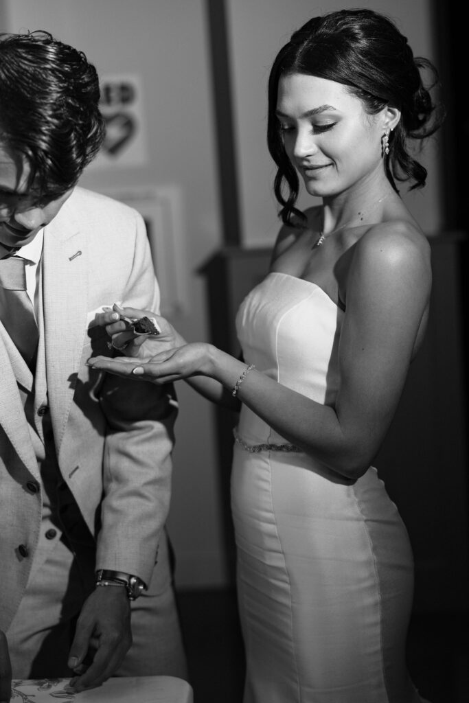 bride with wedding cake