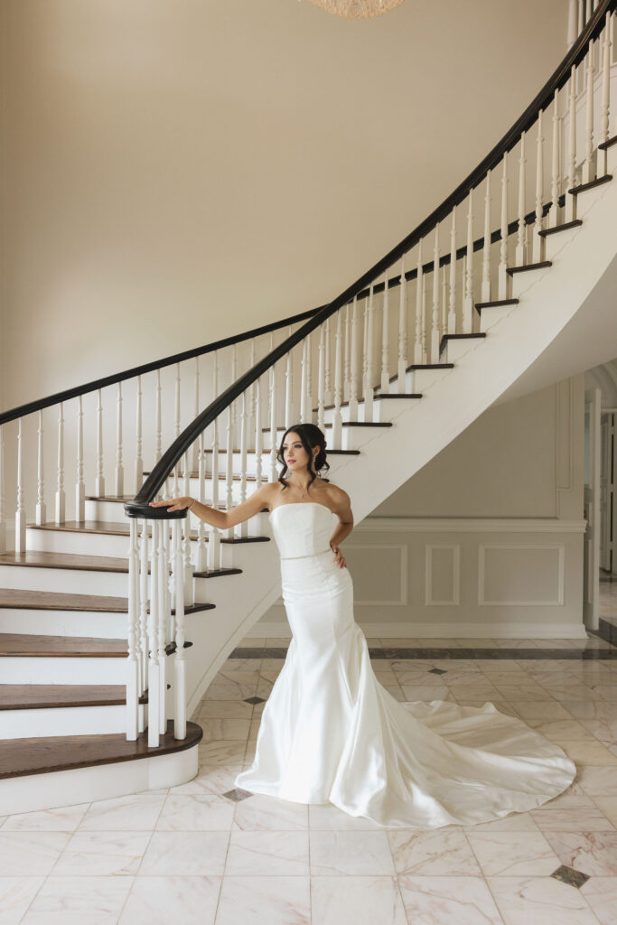 bride by stairs for bridal photo