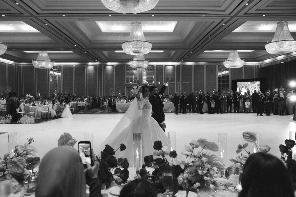 black and white image of first dance