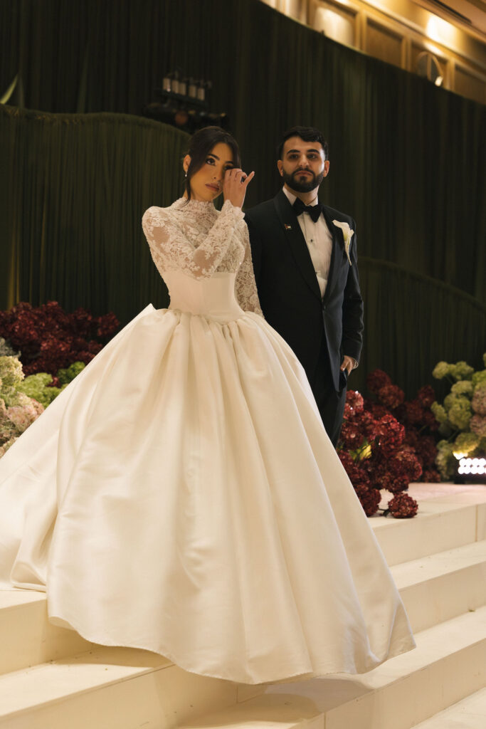 bride and groom touched by speech at wedding