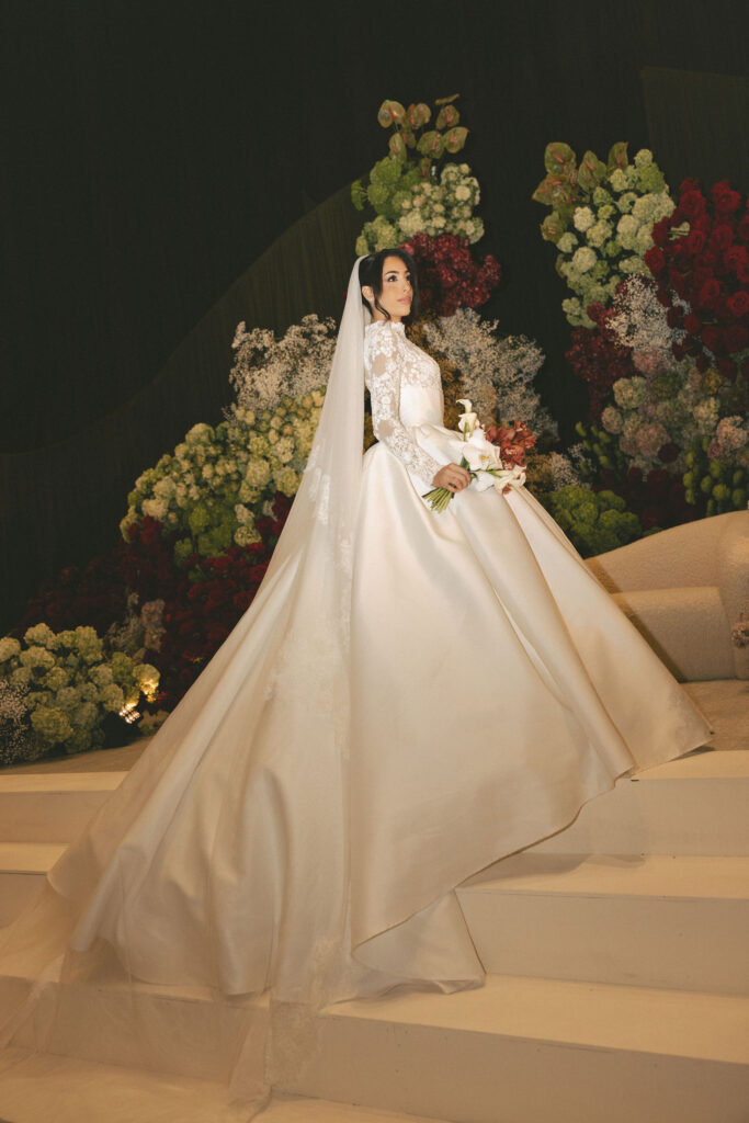 flash photo of wedding dress in Dallas