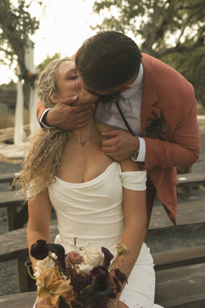 bride and groom portrait in autumn